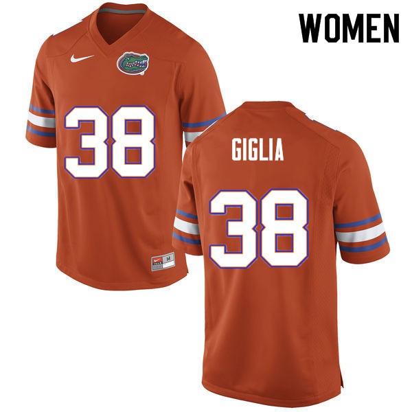 Women #38 Anthony Giglia Florida Gators College Football Jerseys Orange